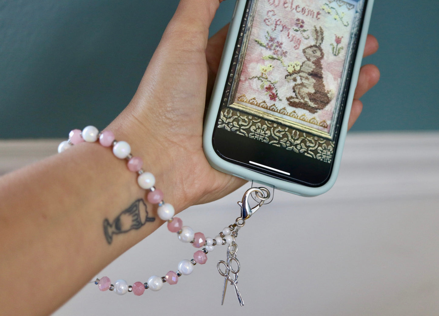 Cell Phone Beaded Charm Strap for Cross Stitch Lovers