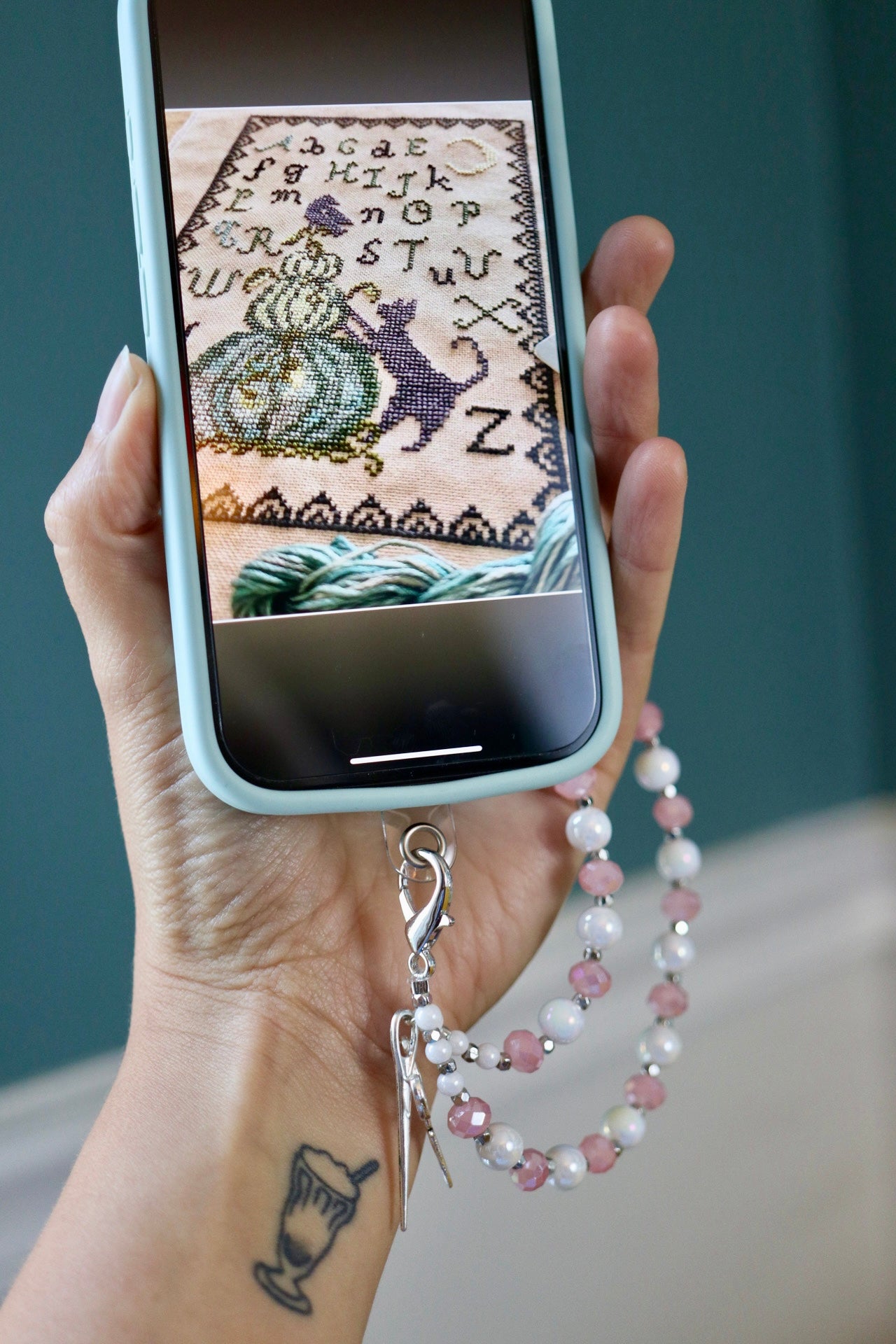 Cell Phone Beaded Charm Strap for Cross Stitch Lovers