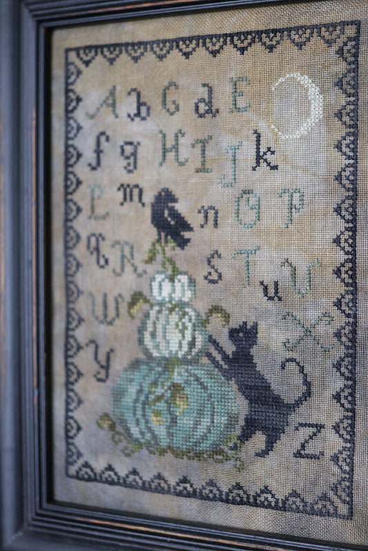 Autumn alphabet black cat pumpkin cross stitch