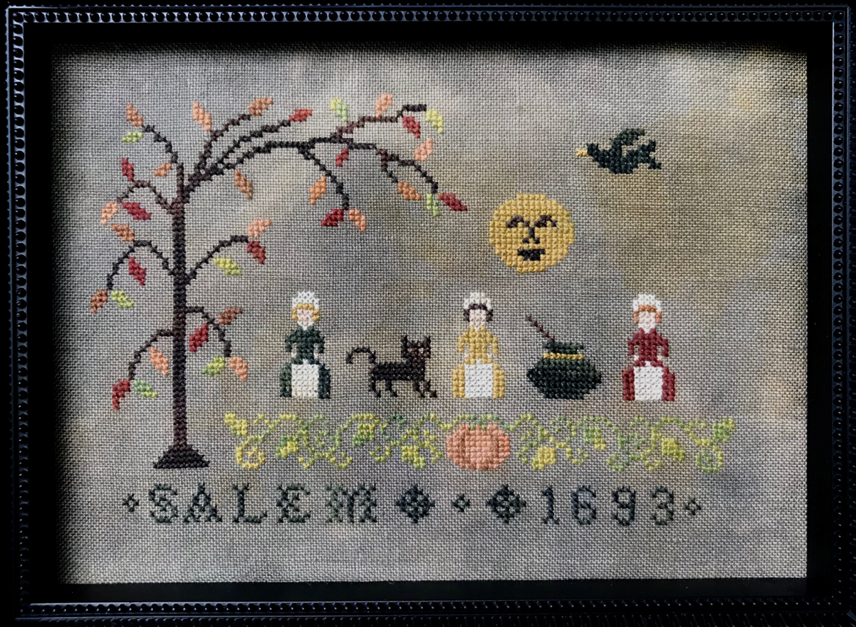 Salem and witches cross stitch pattern for Halloween